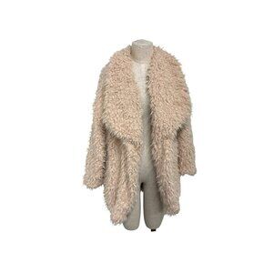 Vernacular Womens Tan Faux Shearling Coat Open Front Plush Jacket S